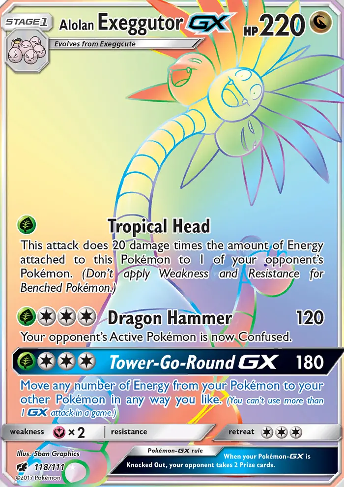 Alolan Exeggutor GX Secret Rare Pokemon card #118 from Crimson Invasion