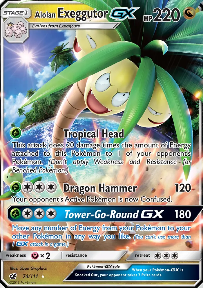 Alolan Exeggutor GX Ultra Rare Pokemon card #74 from Crimson Invasion