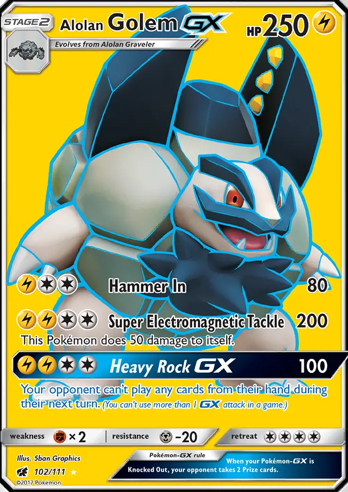 Alolan Golem GX Ultra Rare Pokemon card #102 from Crimson Invasion