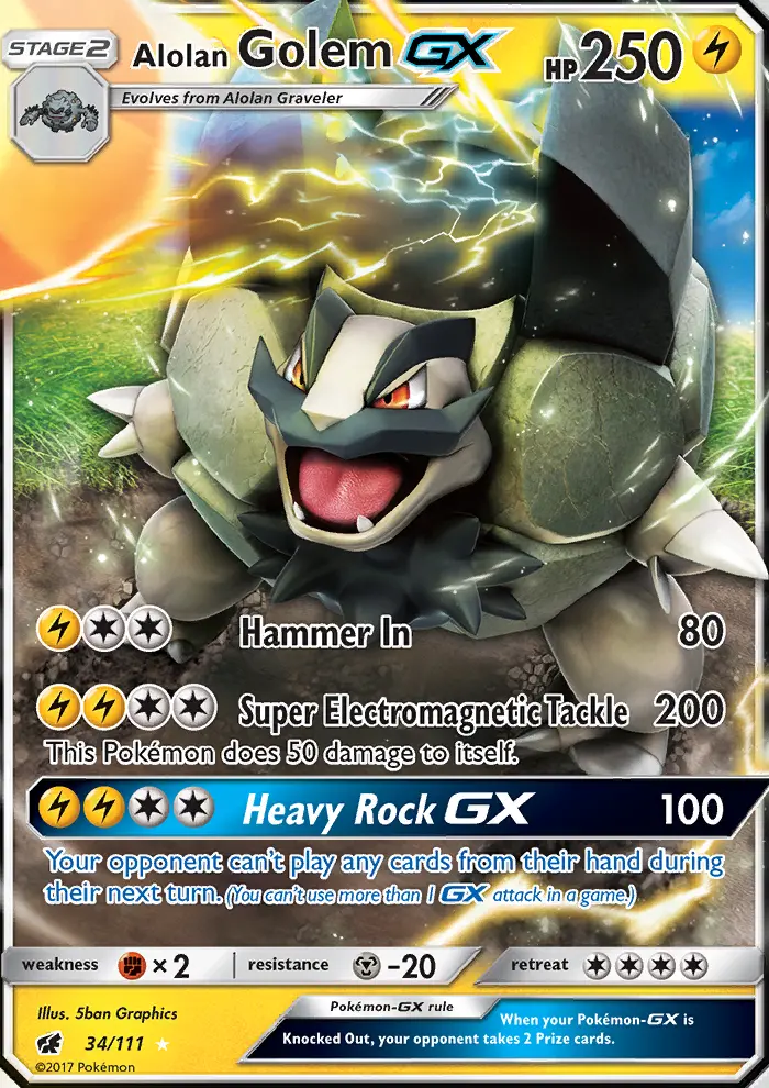 Alolan Golem GX Ultra Rare Pokemon card #34 from Crimson Invasion