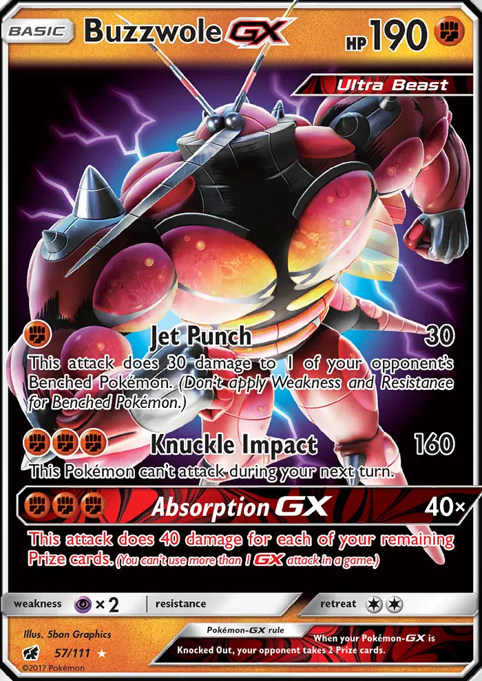 Buzzwole GX Ultra Rare Pokemon card #57 from Crimson Invasion