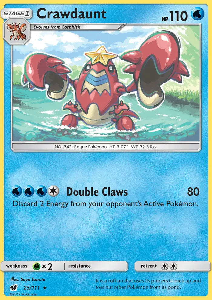 Crawdaunt Rare Pokemon card #25 from Crimson Invasion