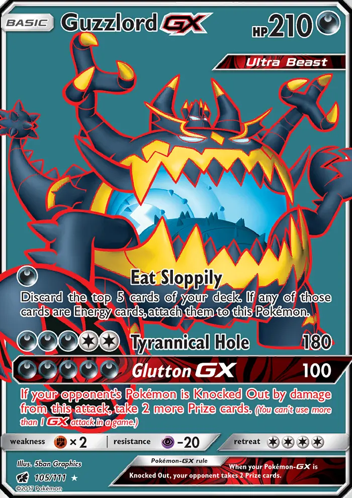 Guzzlord GX Ultra Rare Pokemon card #105 from Crimson Invasion