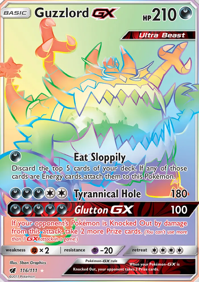 Guzzlord GX Secret Rare Pokemon card #116 from Crimson Invasion
