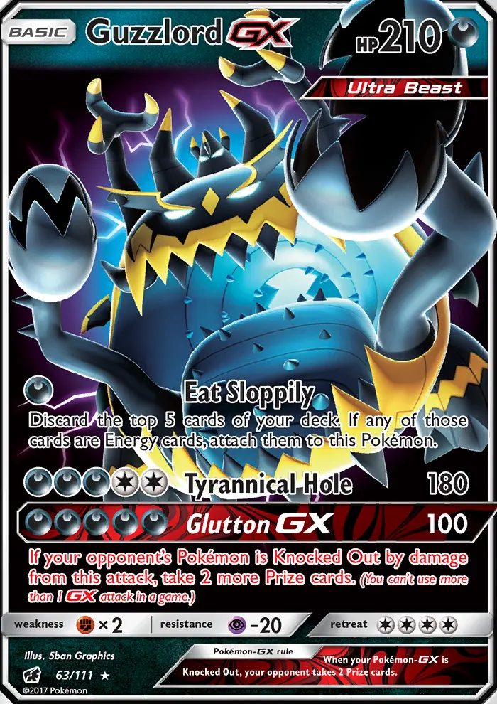 Guzzlord GX Ultra Rare Pokemon card #63 from Crimson Invasion