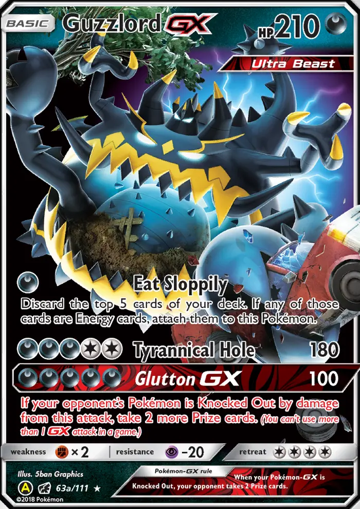 Guzzlord-GX Rare Pokemon card #63a from Crimson Invasion