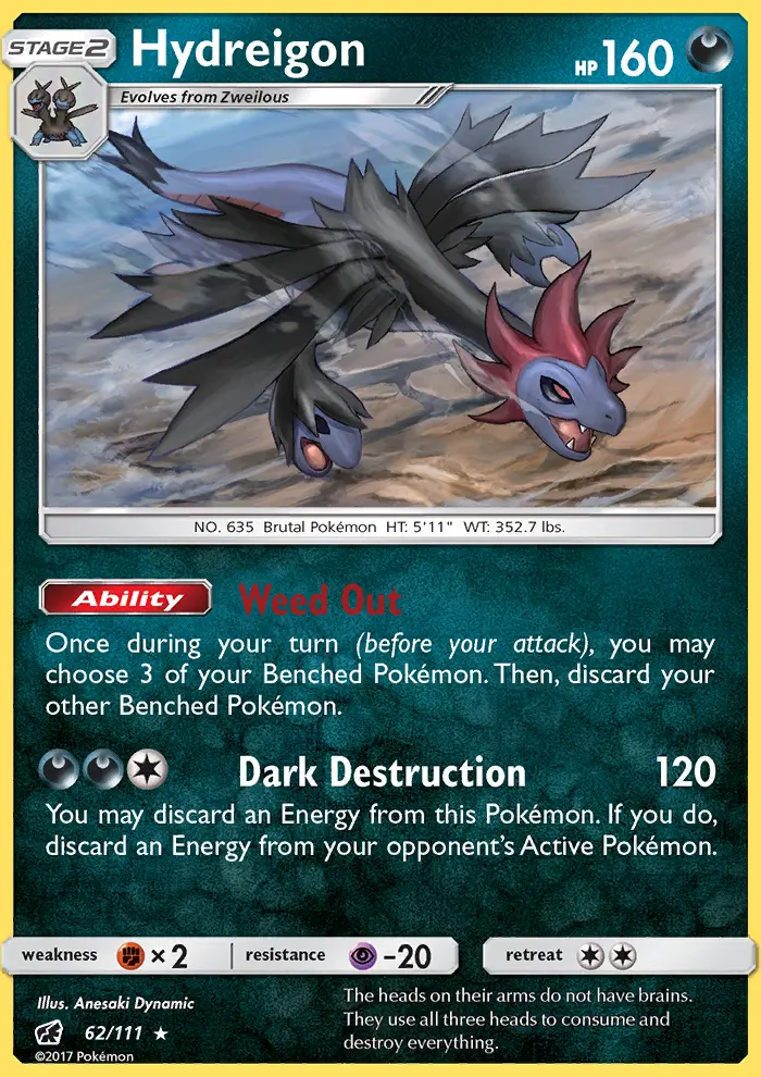 Hydreigon Rare Pokemon card #62 from Crimson Invasion