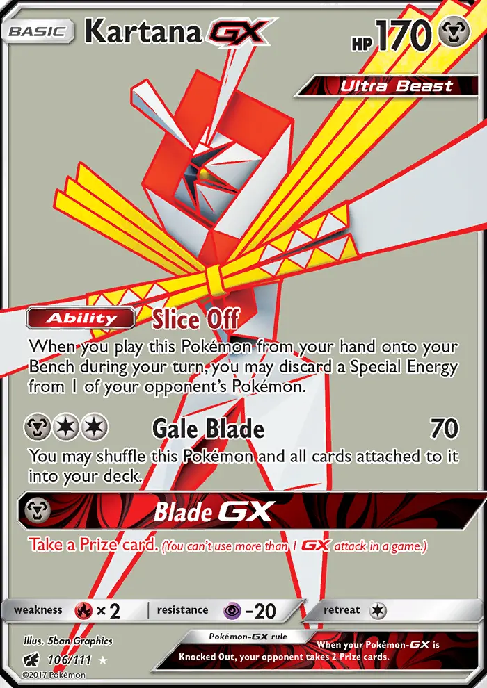 Kartana GX Ultra Rare Pokemon card #106 from Crimson Invasion