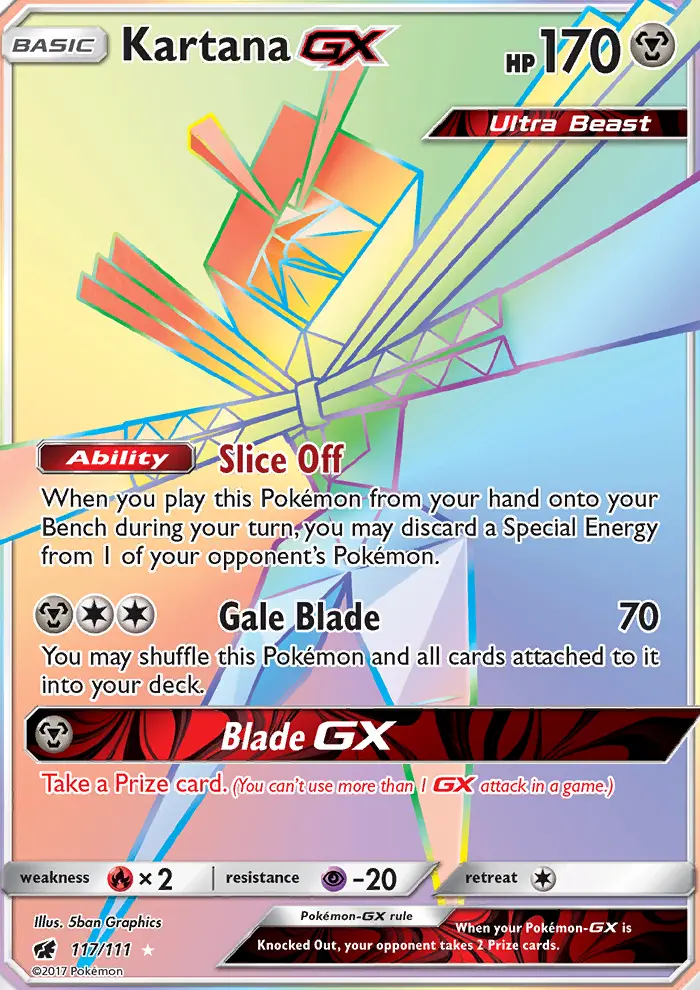 Kartana GX Secret Rare Pokemon card #117 from Crimson Invasion