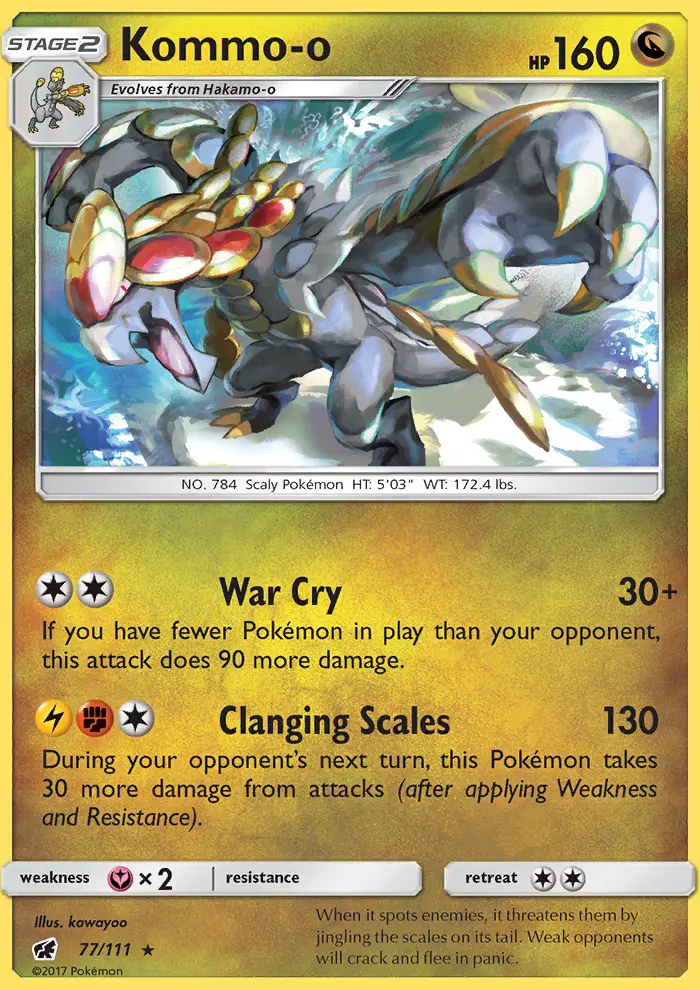 Kommo-o Rare Pokemon card #77 from Crimson Invasion
