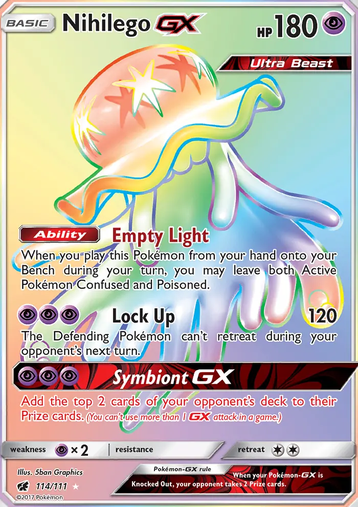 Nihilego GX Secret Rare Pokemon card #114 from Crimson Invasion