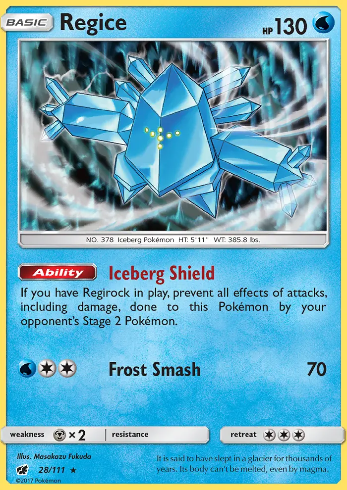 Regice Rare Pokemon card #28 from Crimson Invasion