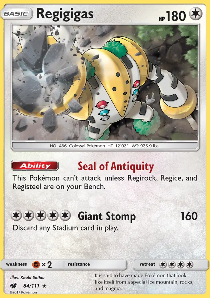 Regigigas Rare Pokemon card #84 from Crimson Invasion
