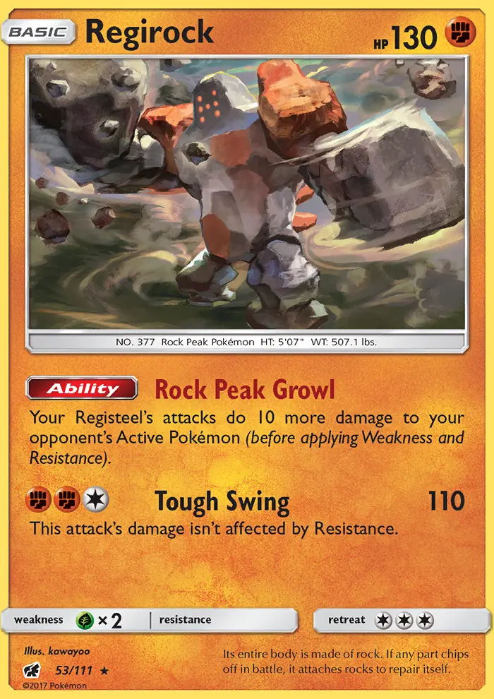 Regirock Rare Pokemon card #53 from Crimson Invasion