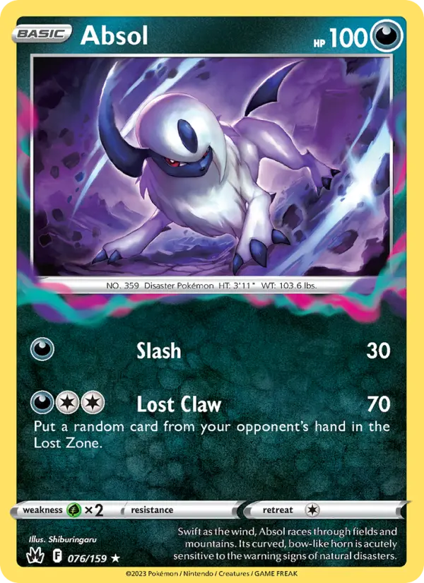 Absol Holo Rare Pokemon card #076 from Crown Zenith