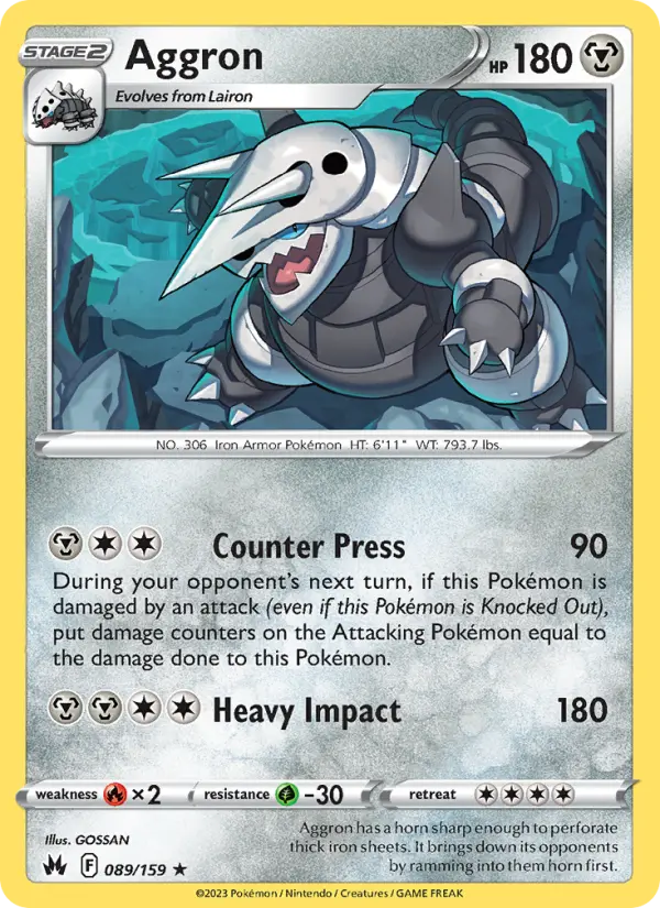Aggron Holo Rare Pokemon card #089 from Crown Zenith