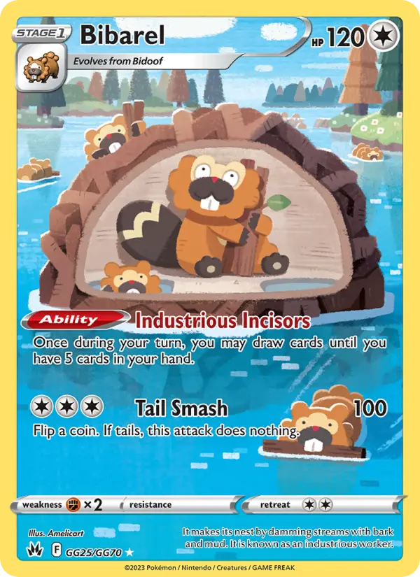 Bibarel Rare Pokemon card #GG25 from Crown Zenith