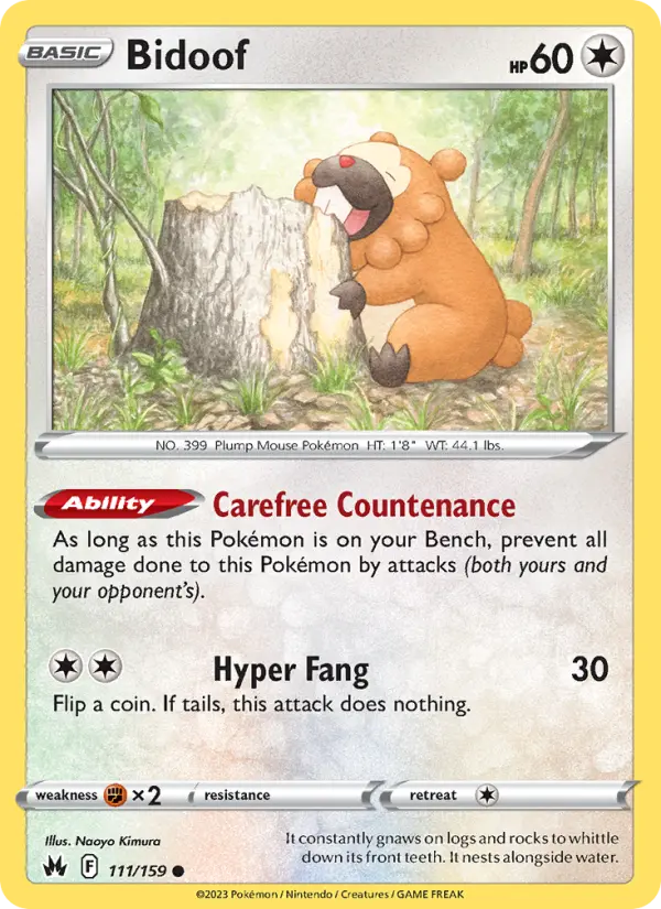 Bidoof Common Pokemon card #111 from Crown Zenith