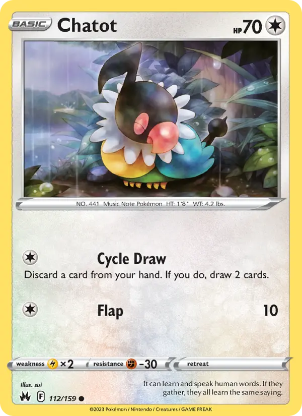 Chatot Common Pokemon card #112 from Crown Zenith