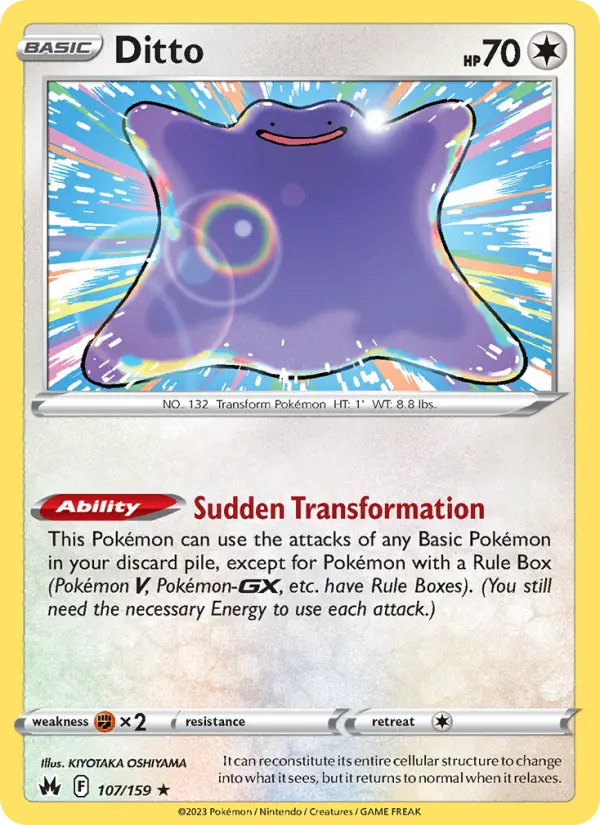 Ditto Holo Rare Pokemon card #107 from Crown Zenith