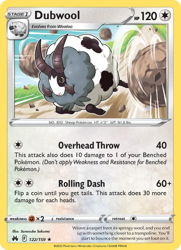 Dubwool Rare Pokemon card #122 from Crown Zenith
