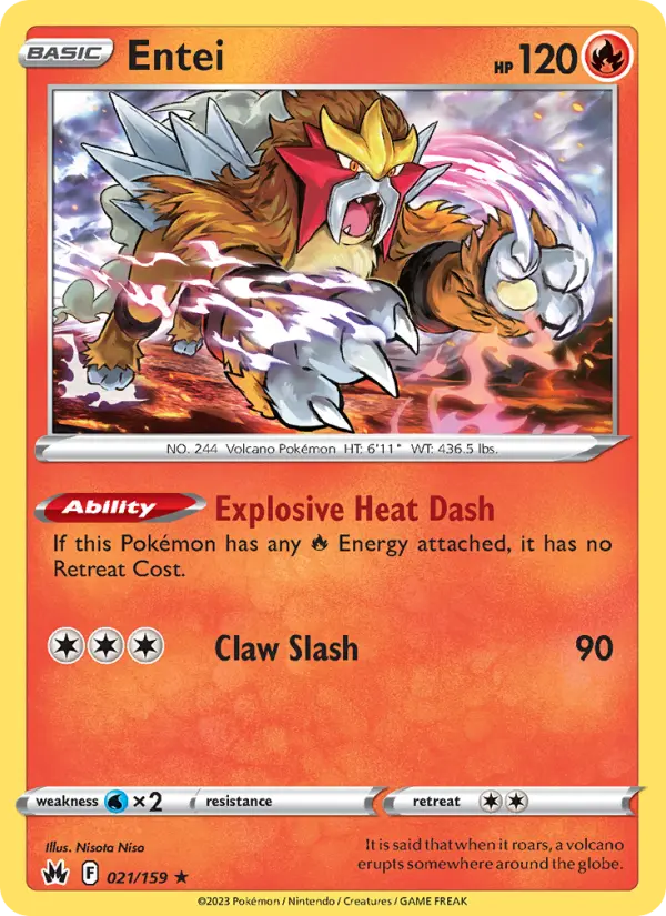 Entei Holo Rare Pokemon card #021 from Crown Zenith