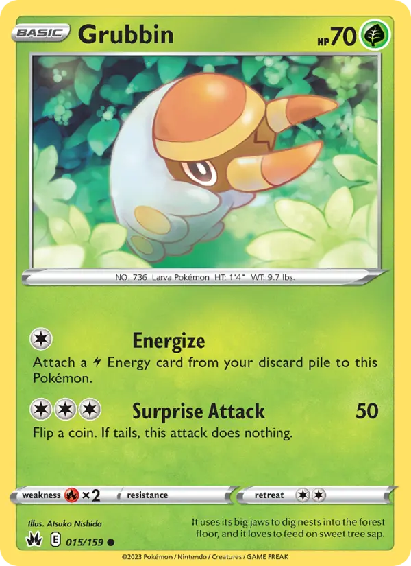 Grubbin Common Pokemon card #015 from Crown Zenith