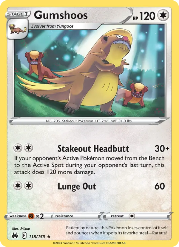 Gumshoos Rare Pokemon card #118 from Crown Zenith
