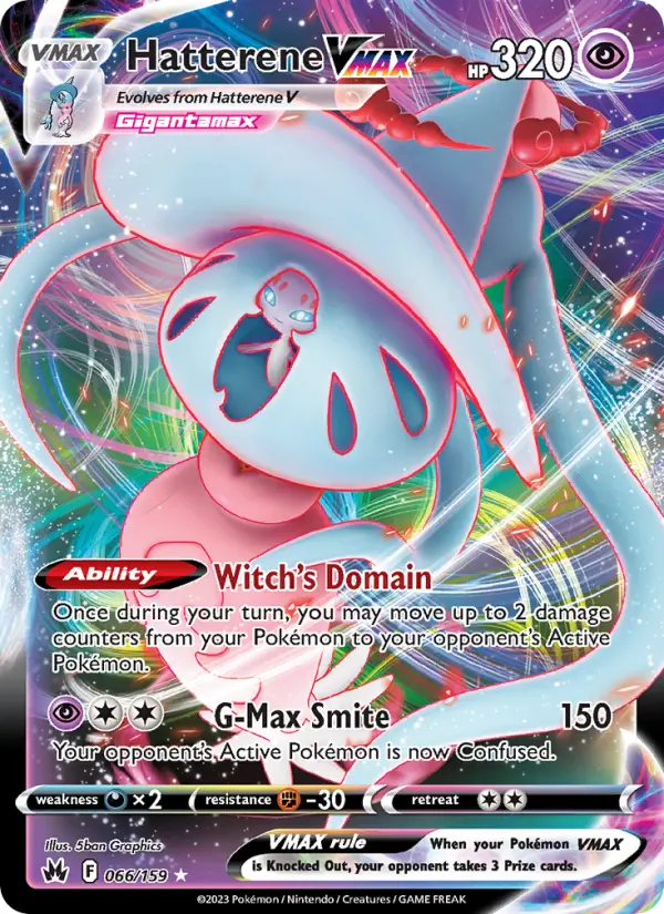 Hatterene VMAX Holo Rare VMAX Pokemon card #066 from Crown Zenith