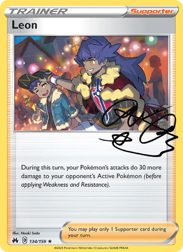 Leon Holo Rare Pokemon card #134 from Crown Zenith