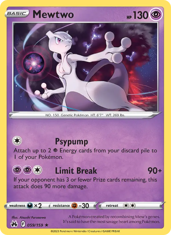 Mewtwo Holo Rare Pokemon card #059 from Crown Zenith