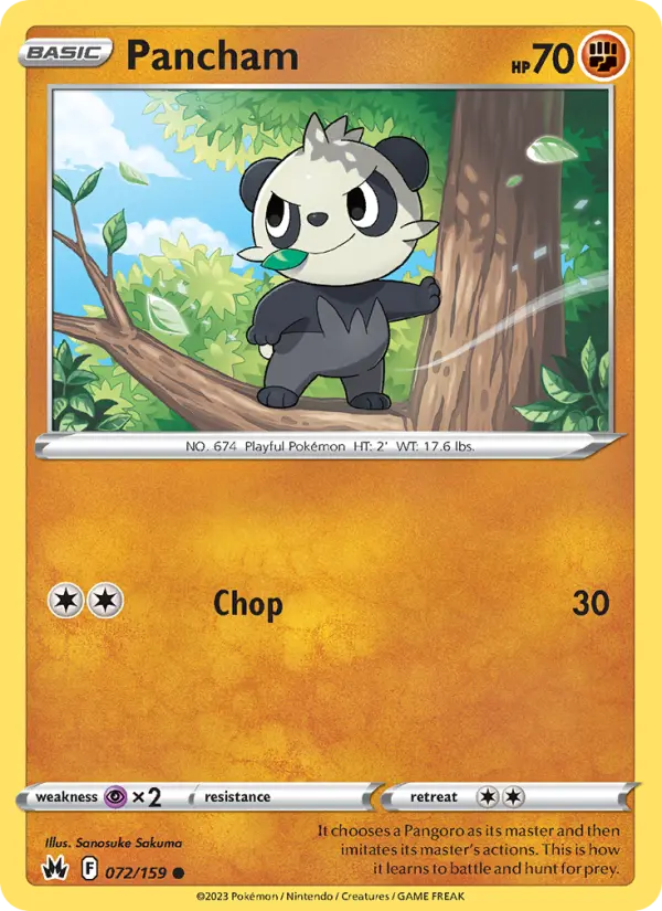Pancham Common Pokemon card #072 from Crown Zenith