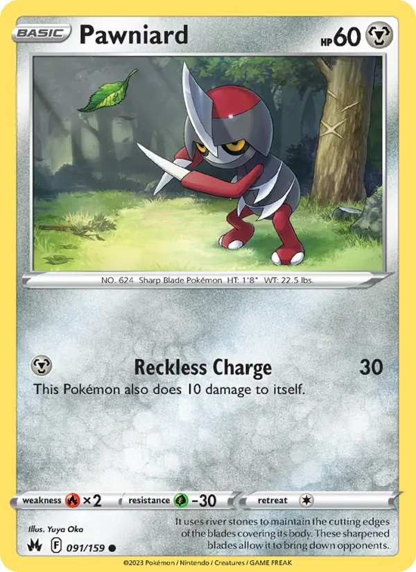 Pawniard Common Pokemon card #091 from Crown Zenith