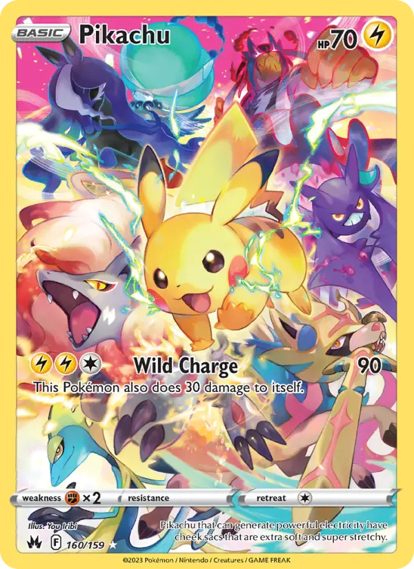 Pikachu Secret Rare Pokemon card #160 from Crown Zenith