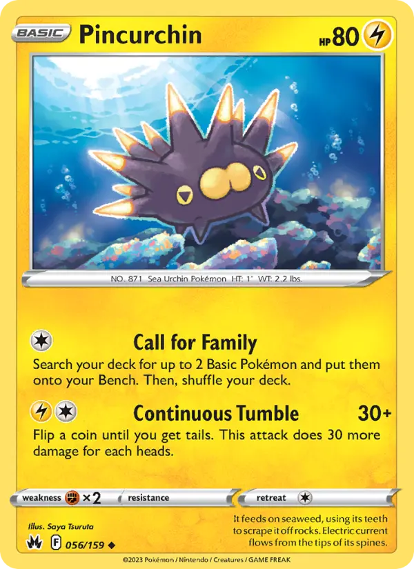 Pincurchin Uncommon Pokemon card #056 from Crown Zenith