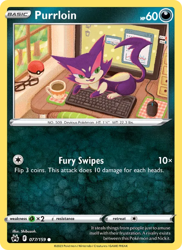 Purrloin Common Pokemon card #077 from Crown Zenith