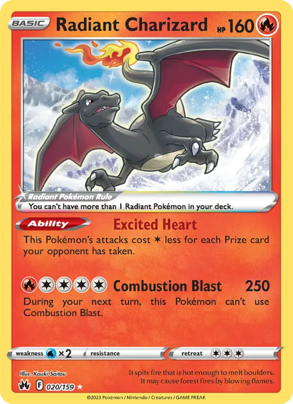 Radiant Charizard Radiant Rare Pokemon card #020 from Crown Zenith