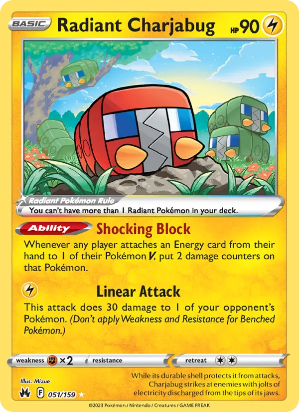 Radiant Charjabug Radiant Rare Pokemon card #051 from Crown Zenith