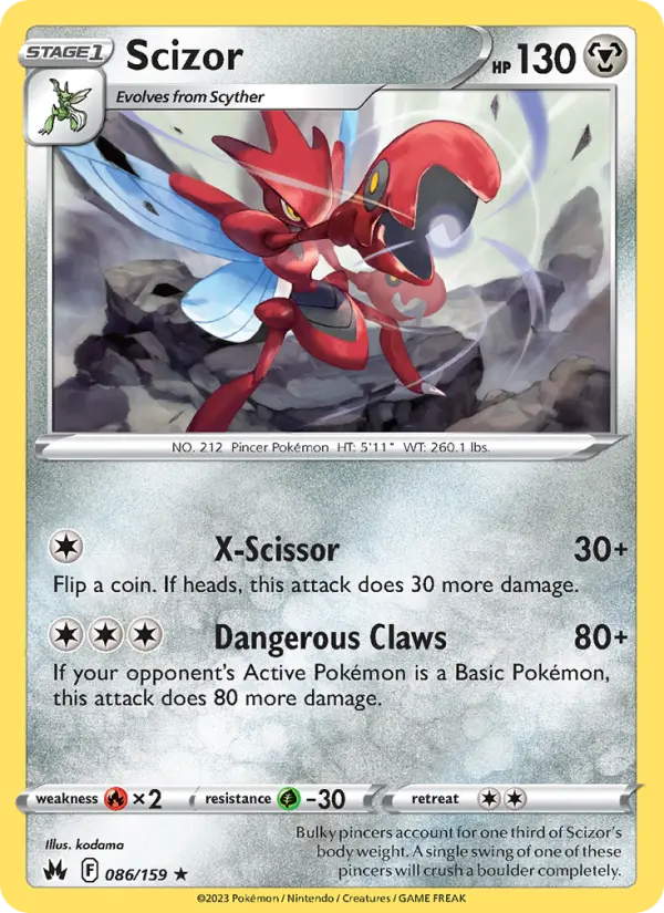 Scizor Rare Pokemon card #086 from Crown Zenith