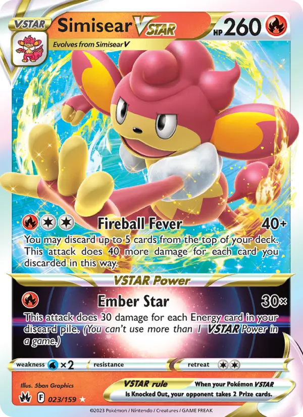 Simisear VSTAR Holo Rare VSTAR Pokemon card #023 from Crown Zenith