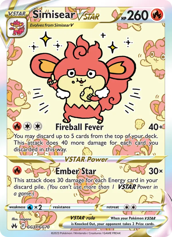 Simisear VSTAR Ultra Rare Pokemon card #GG37 from Crown Zenith
