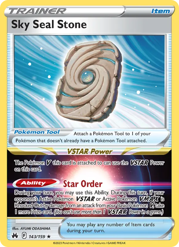 Sky Seal Stone Holo Rare Pokemon card #143 from Crown Zenith