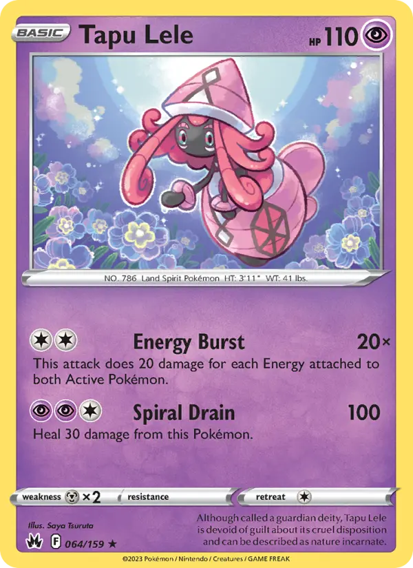 Tapu Lele Holo Rare Pokemon card #064 from Crown Zenith