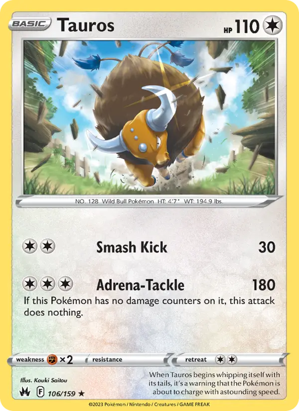 Tauros Rare Pokemon card #106 from Crown Zenith