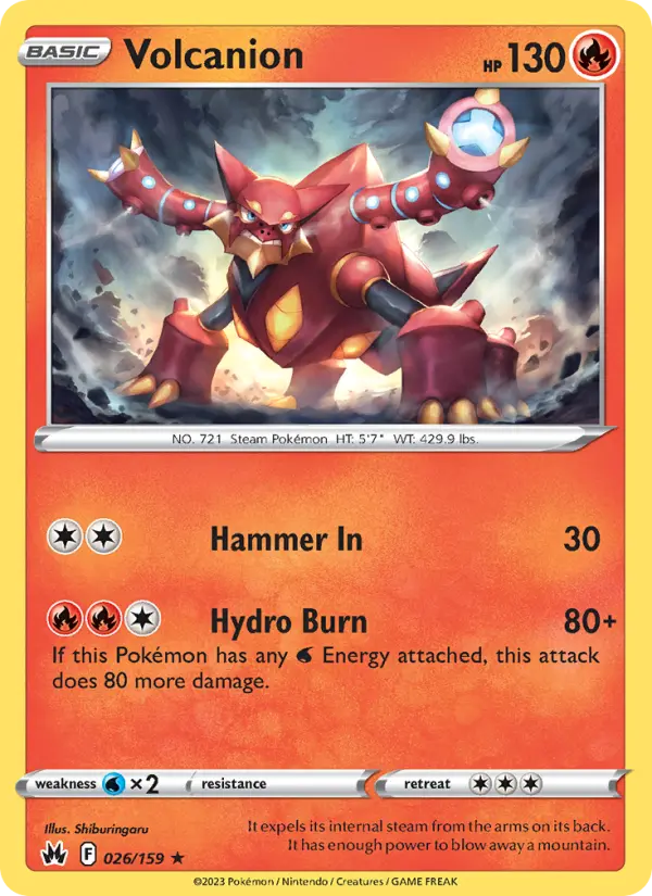 Volcanion Holo Rare Pokemon card #026 from Crown Zenith