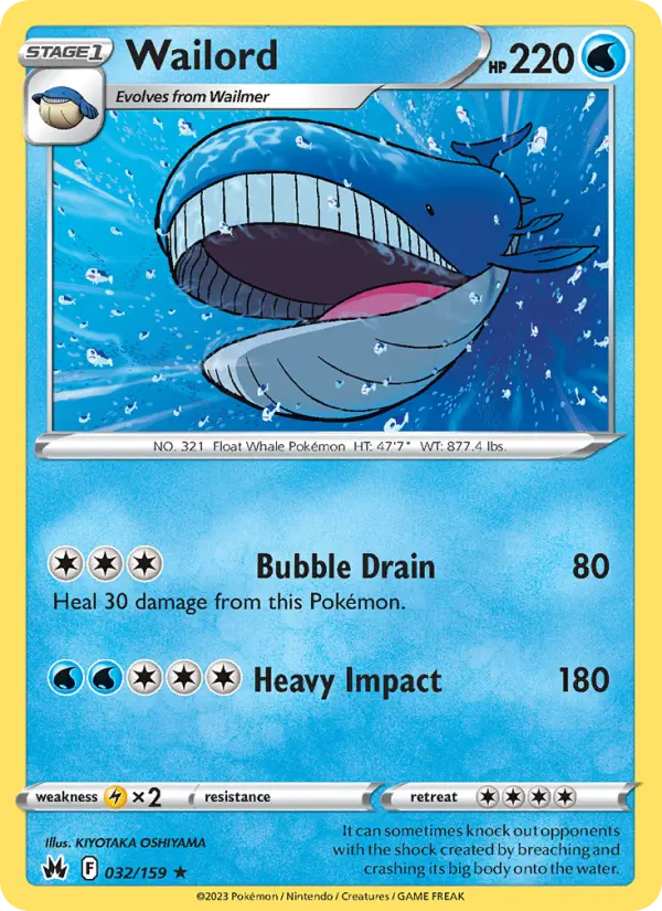 Wailord Rare Pokemon card #032 from Crown Zenith