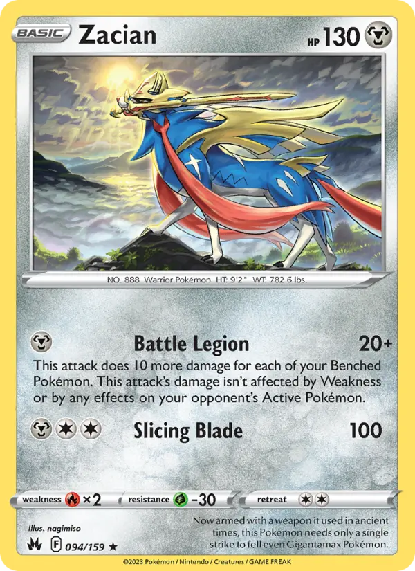 Zacian Holo Rare Pokemon card #094 from Crown Zenith