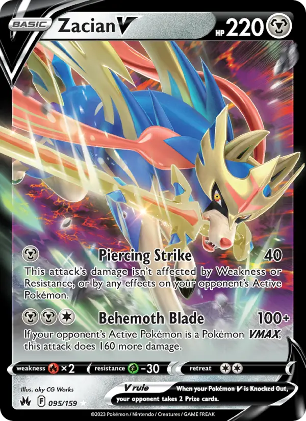 Zacian V Holo Rare V Pokemon card #095 from Crown Zenith
