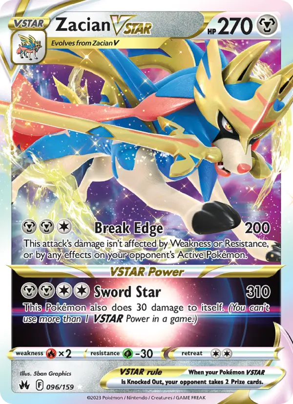 Zacian VSTAR Holo Rare VSTAR Pokemon card #096 from Crown Zenith