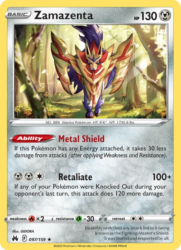 Zamazenta Holo Rare Pokemon card #097 from Crown Zenith